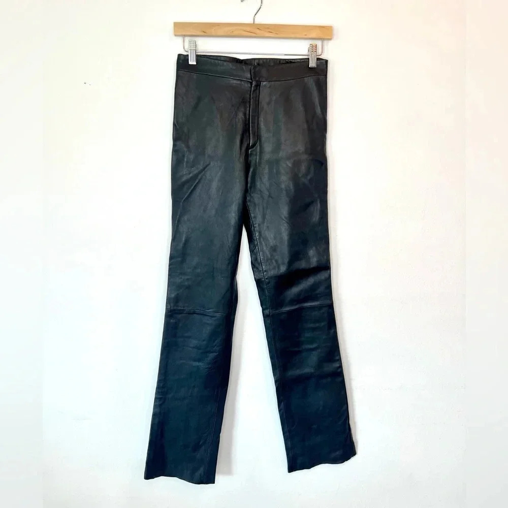 Gianna Lorenzi Vintage‎ Black Genuine Leather Straight Leg Pants Size 4